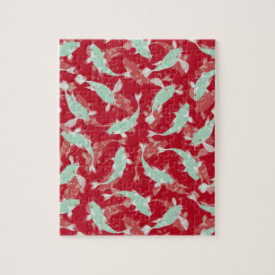 Rood en groen patroon - Koi Fish Legpuzzel