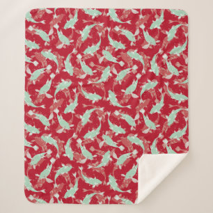 Rood en groen patroon - Koi Fish Sherpa Deken