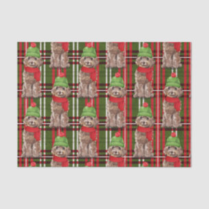 Rood en Groen Plaid Bruin Cockapoo Kerstmis Tissuepapier