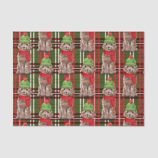 Rood en Groen Plaid Bruin Cockapoo Kerstmis Tissuepapier (Voorkant)
