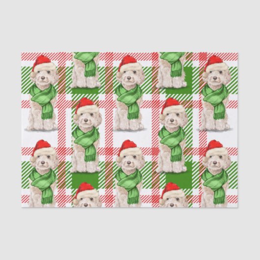 Rood en Groen Plaid Champagne Cockapoo Kerstmis Tissuepapier (Voorkant)