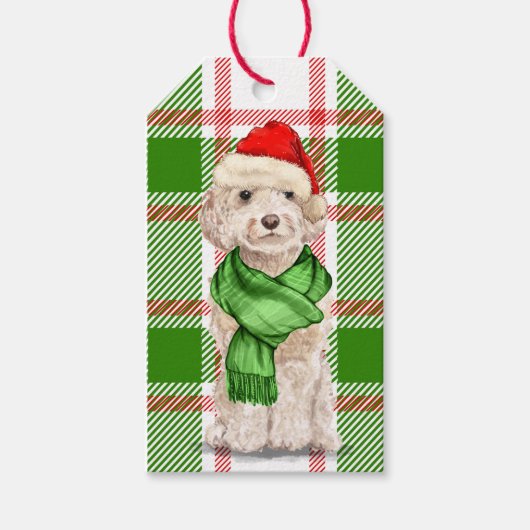 Rood en Groen Plaid Cockapoo Kerstmis Hond Gift Ta Cadeaulabel (Voorkant)