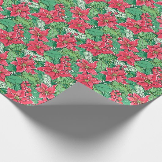 Rood en Groen Preppy Kerstmis Poinsettias Cadeaupapier (Hoek)