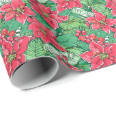Rood en Groen Preppy Kerstmis Poinsettias Cadeaupapier (Rol Hoek)