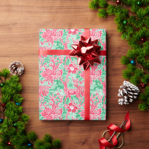Rood en Groen Preppy Kerstmis Rendier Cadeaupapier