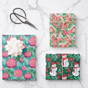 Rood en Groen Preppy Kerstversiering & Sneeuwmanne Inpakpapier Vel
