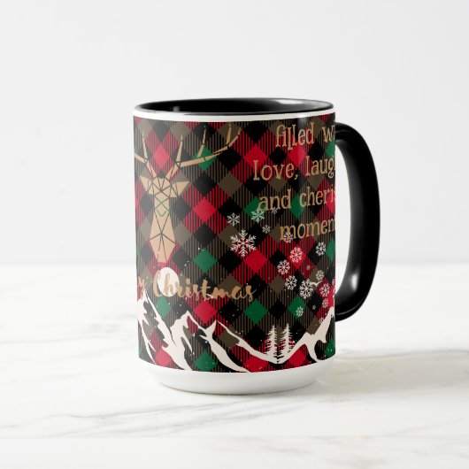 Rood en Groen Rustiek Plaid Rendier Kerst Mok (Voorkant rechts)