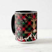 Rood en Groen Rustiek Plaid Rendier Kerst Mok (Voorkant links)