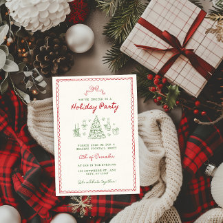 Rood en Groen Vintage Doodle Kerst Familie Kaart