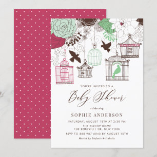 Rood en Groen  Vogelkooien Baby shower Kaart