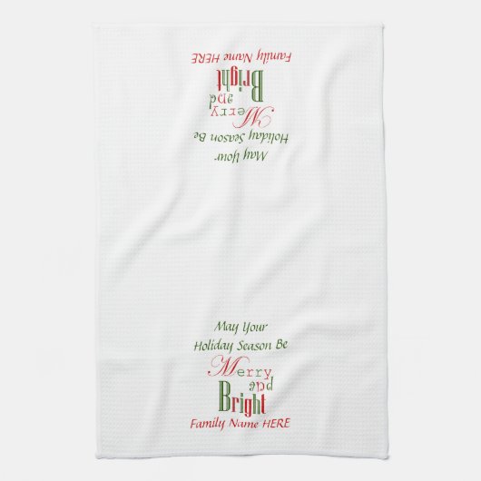 Rood en groen Vrolijk en stralend kerstfeest Theedoek (Verticaal)