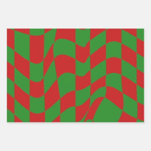 Rood- en Groen Warped Checkerboard Inpakpapier Vel (Voorkant 3)