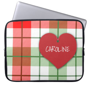 Rood- en groene beschermhoes voor laptop met hart laptop sleeve
