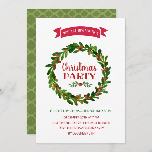 Rood- en Groene kerstfeest Kaart (Voorkant / Achterkant)
