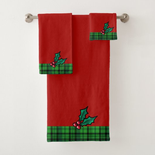 Rood- en Groene kerstspelset en Holly Towel Set Bad Handdoek (Insitu)