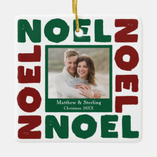Rood en groene moderne foto kerstversiering keramisch ornament