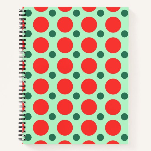 Rood- en Groene Polka Dot-kerstblad Notitieboek (Voorkant)