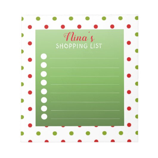 Rood- en Groene Polka Dot Personalized Shopping Li Notitieblok (Voorkant)