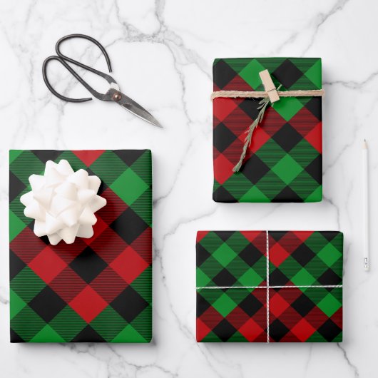 Rood- en Groene Quilt Buffalo Plaid Holiday Inpakpapier Vel (Voorkant)