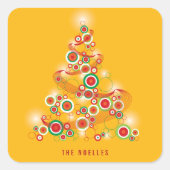 Rood- en groene ronde cirkels met kerstbomen vierkante sticker (Voorkant)