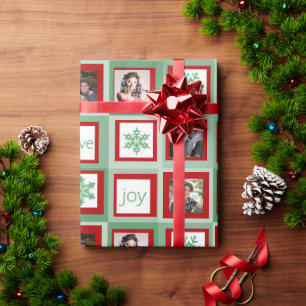 Rood- en Groene vierkantjes Persoonlijke foto-Kers Cadeaupapier