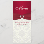 Rood en Ivoor Damask Bruiloft Menu Kaart (Voorkant)