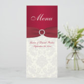 Rood en Ivoor Damask Bruiloft Menu Kaart (Staand voorkant)