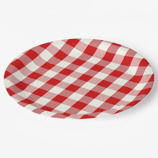 Rood- en Ivoorkust — Gingham Check Pset Papieren Bordje (Gekanteld)