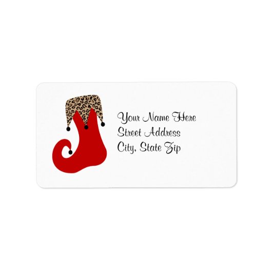 Rood en Leopard Kerstmis Kous Adres Label (Voorkant)