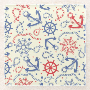 Rood- en marineachtergrond met anker glazen onderzetter