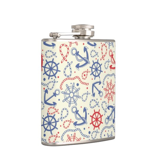 Rood- en marineachtergrond met anker heupfles (Rechts)