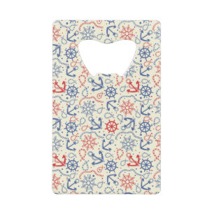 Rood- en marineachtergrond met anker kredietkaart flessenopener