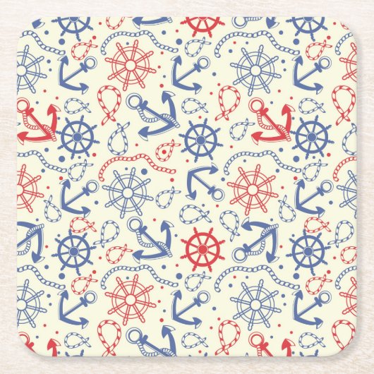Rood- en marineachtergrond met anker vierkante kartonnen onderzetter (Voorkant)