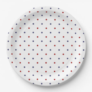 Rood en marineblauw stippel-klassiek preppy papieren bordje