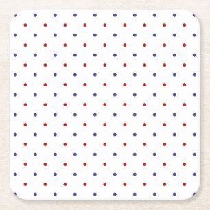 Rood en marineblauw stippel-klassiek preppy vierkante kartonnen onderzetter