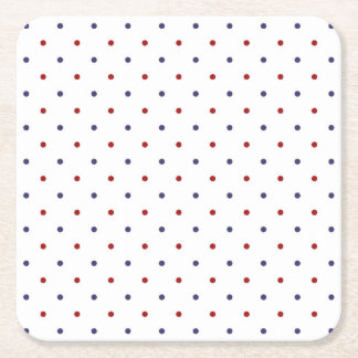 Rood en marineblauw stippel-klassiek preppy vierkante kartonnen onderzetter