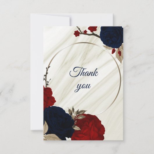 Rood en marinebloemenmarmer bedankkaart (Voorkant)