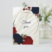 Rood en marinebloemenmarmer bedankkaart (Staand voorkant)