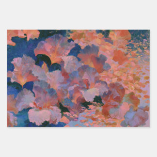 Rood en messing bloemenschilderij in impressionist inpakpapier vel