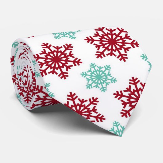 Rood en Mint Green Snowflakes kerst Stropdas (Opgerold)