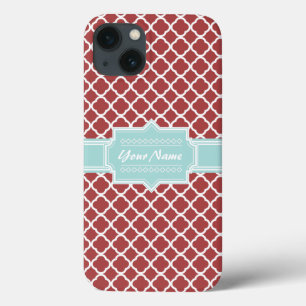 Rood en Mint Quatrefoil op maat iPhone 13 Hoesje