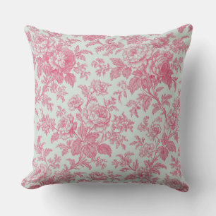 Rood en mintgroen bloemmotief Toile de Jouy Kussen