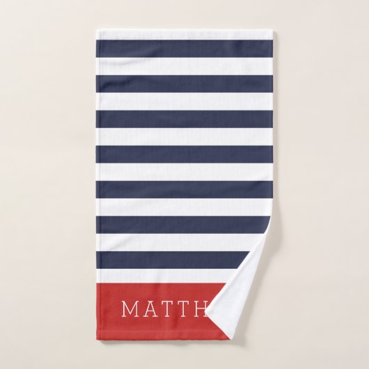 Rood en Navy Stripes Monogram Bad Handdoek (Handdoek)