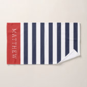 Rood en Navy Stripes Monogram Bad Handdoek (Handdoek)