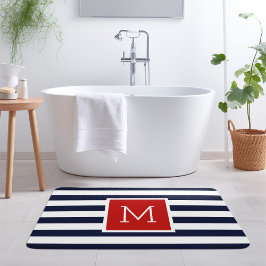Rood en Navy Stripes Monogram Badmat