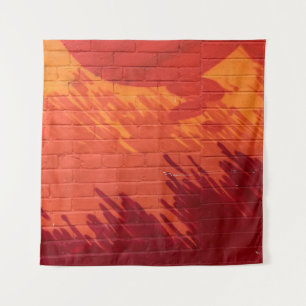 Rood en oranje geschilderde bakstenen muur wandkleed