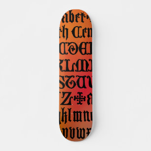 Rood en oranje gotische letters skateboard