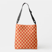 Rood en Perzik Check Checkerboard Patroon Crossbody Tas (Achterkant)
