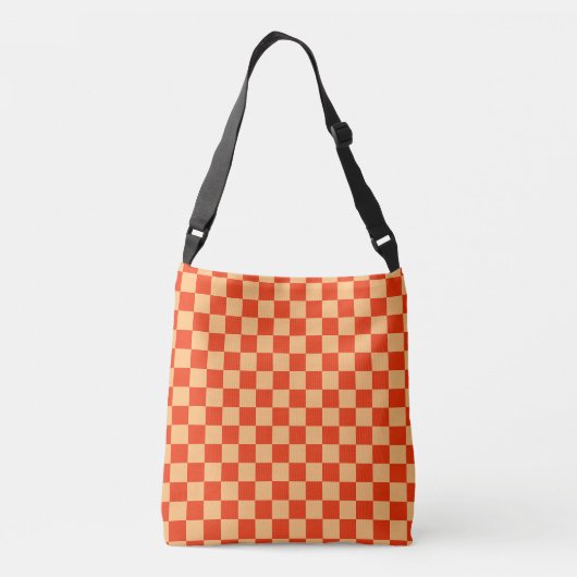 Rood en Perzik Check Checkerboard Patroon Crossbody Tas (Achterkant)
