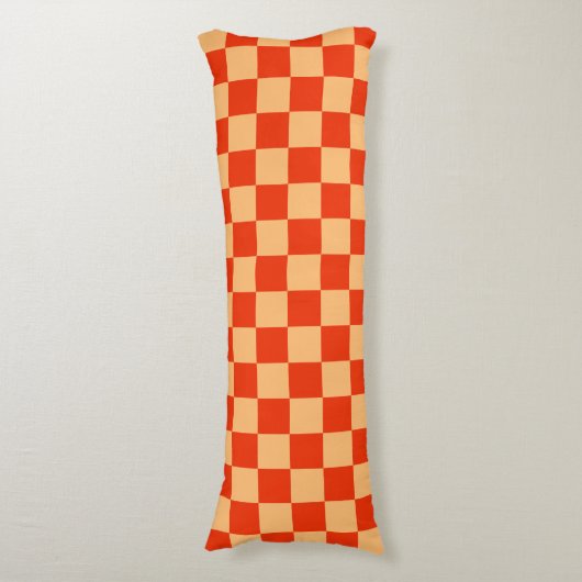 Rood en Perzik Check Checkerboard Patroon Lichaamskussen (Voorkant Verticaal)